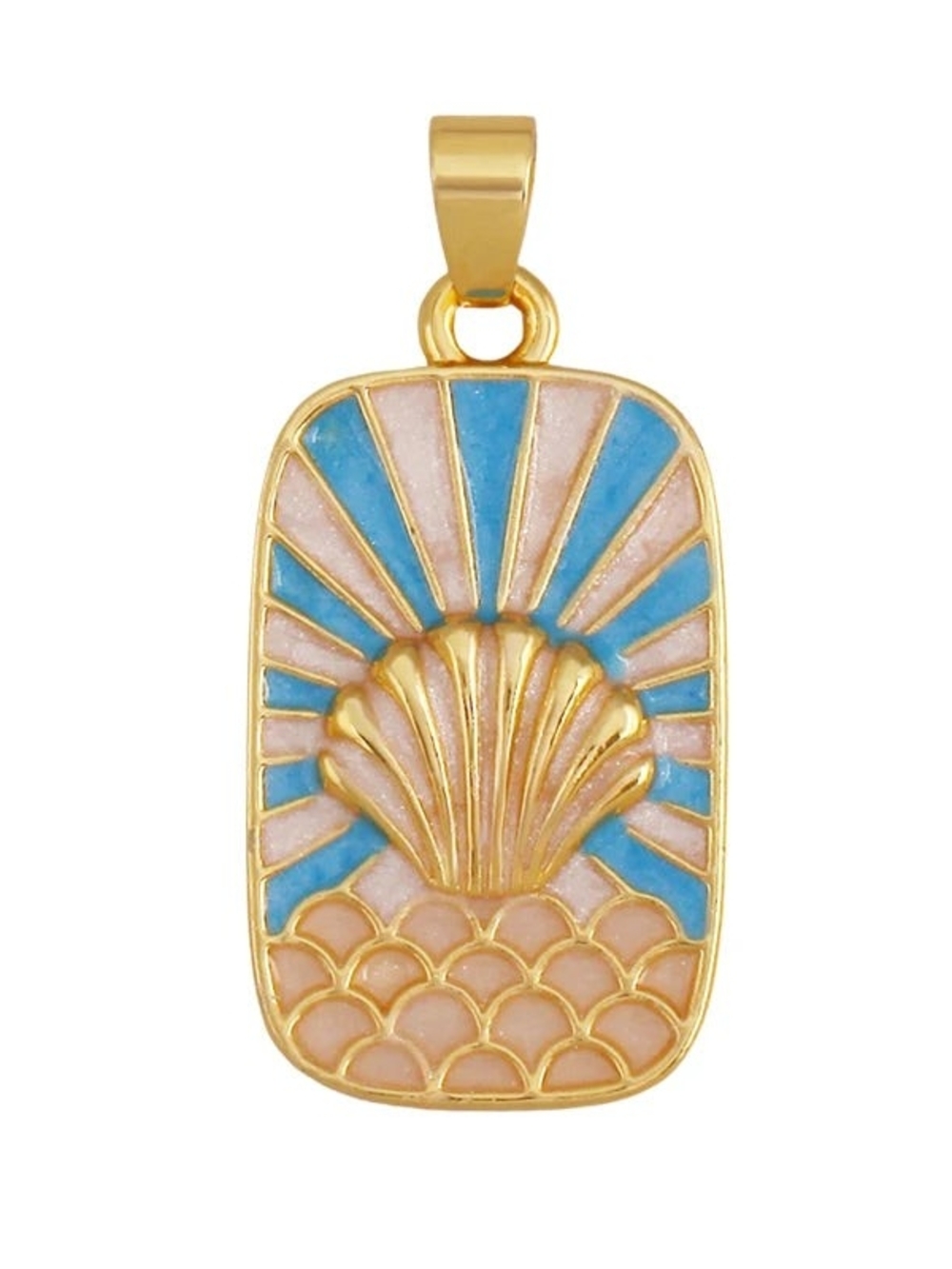 Gold Shell Enamel Pendant Necklace - Pink & Blue